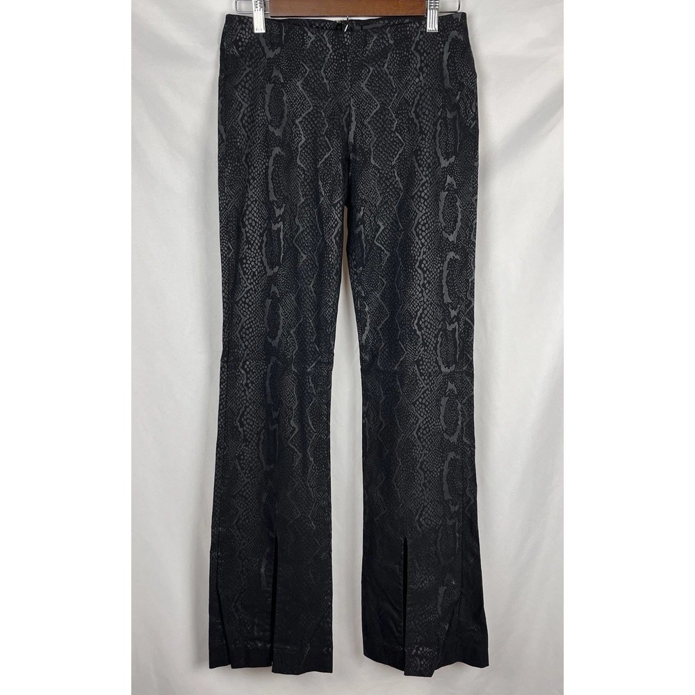 Vintage Y2K bebe Black Silver Snake Print Pants Flare Slit Hem Low Rise‎ Sz 10